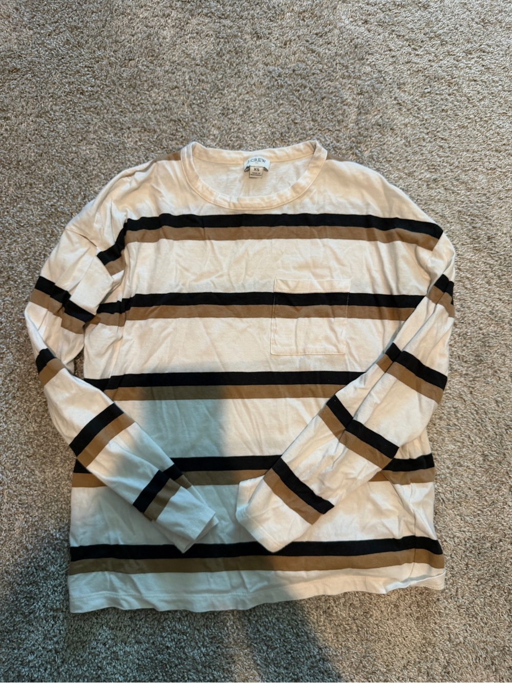 J. Crew Cream, Black & Brown Striped Long-Sleeve Tee